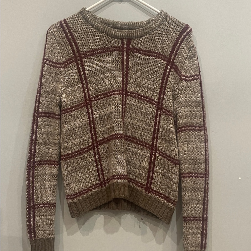 Plaid Knit Sweater - purple and grey